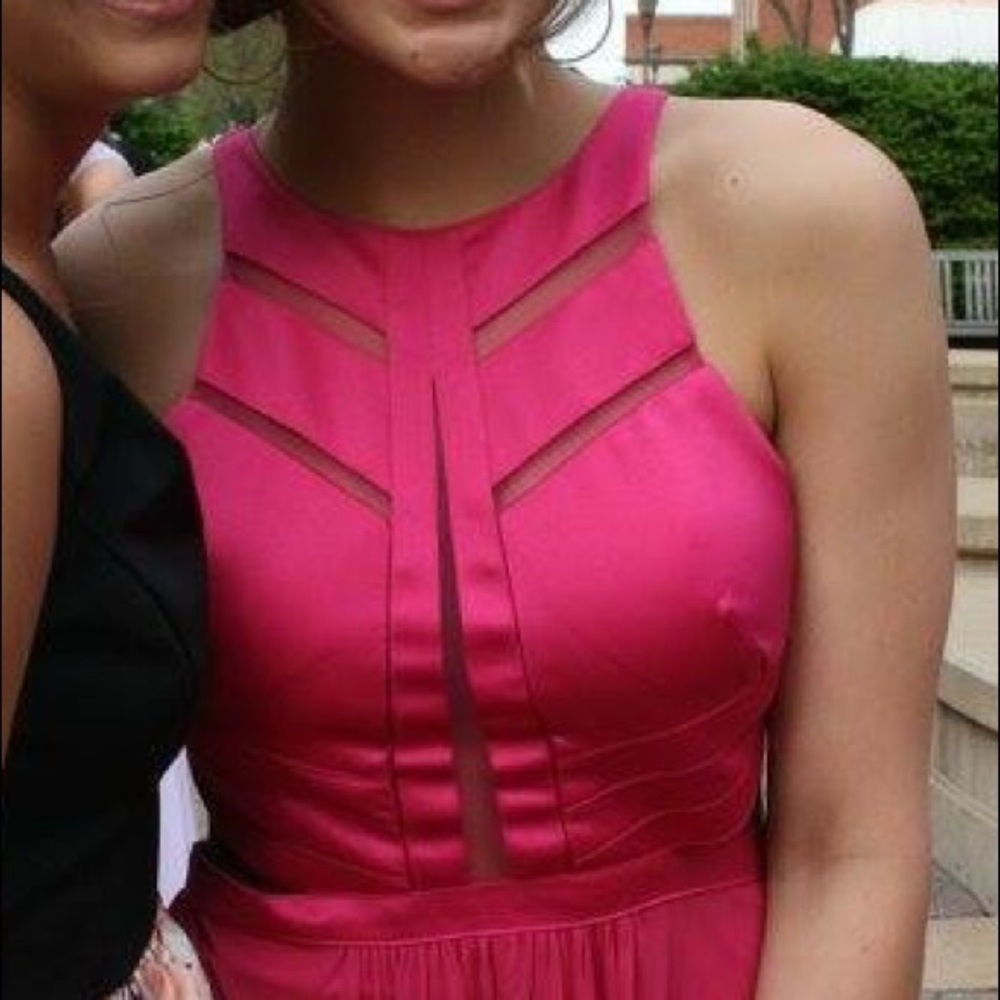 Pink Backless Mesh Design Prom Dress - Picture 4 of 7